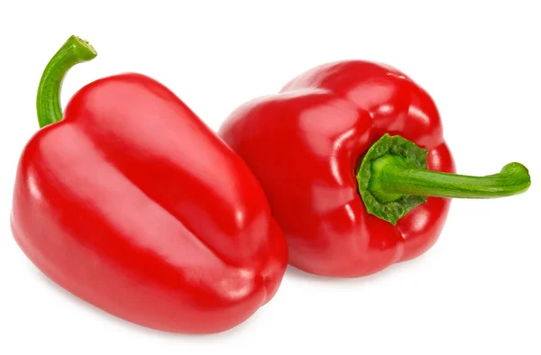 Två Röda Söta Paprika Isolerad Vit Bakgrund Klippväg — Stockfoto