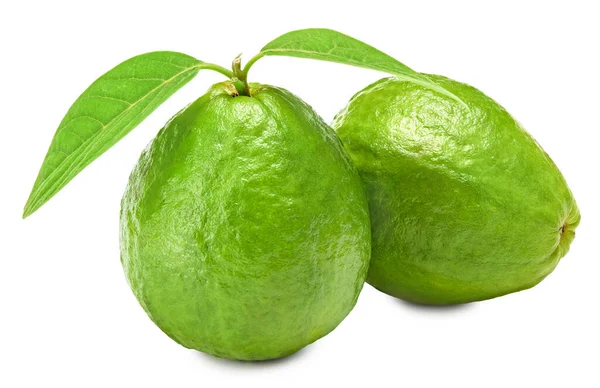 Guava Con Foglie Verdi Isolate Fondo Bianco Percorso Ritaglio — Foto Stock
