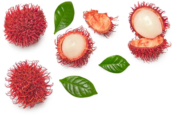 Rambutan Isolado Sobre Fundo Branco Fruta Exótica Caminho Recorte Vista — Fotografia de Stock