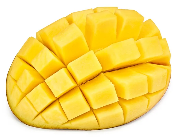 Frische Scheiben Geschnittene Mango Isoliert Auf Weißem Hintergrund Exotische Früchte — Stockfoto