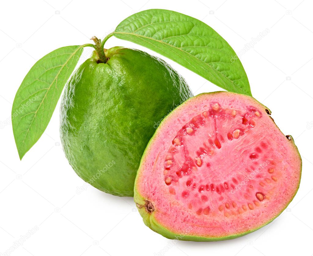 sliced guava isolated on white background. clipping path