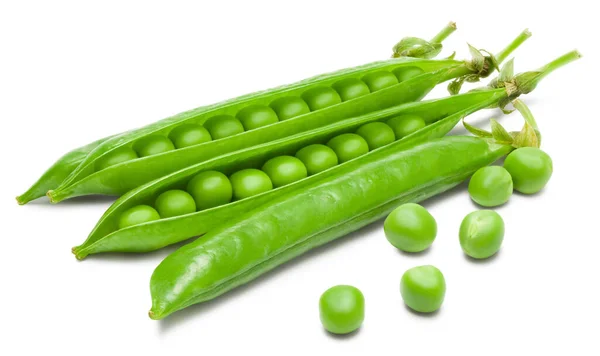 Verse Groene Erwtenpeul Met Groene Erwten Geïsoleerd Witte Achtergrond Knippad — Stockfoto