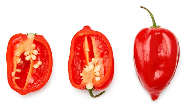 Skivad Habanero Chili Röd Varm Peppar Isolerad Vit Bakgrund Klippväg — Stockfoto