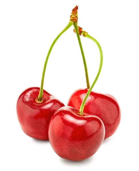 Плоды Красной Вишни Изолированы Белом Фоне Путь Вырезания — стоковое фото
