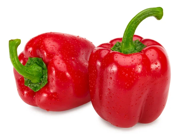 Två Röda Söta Paprika Isolerad Vit Bakgrund Klippväg — Stockfoto