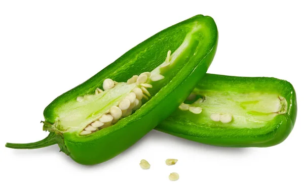 Scheiben Geschnittene Jalapeño Paprika Isoliert Auf Weißem Hintergrund Grüne Chilischote — Stockfoto