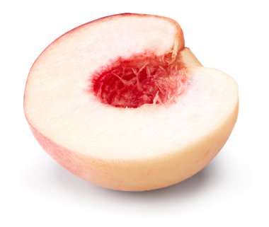 half of peach fruit isolated on white background. clipping path