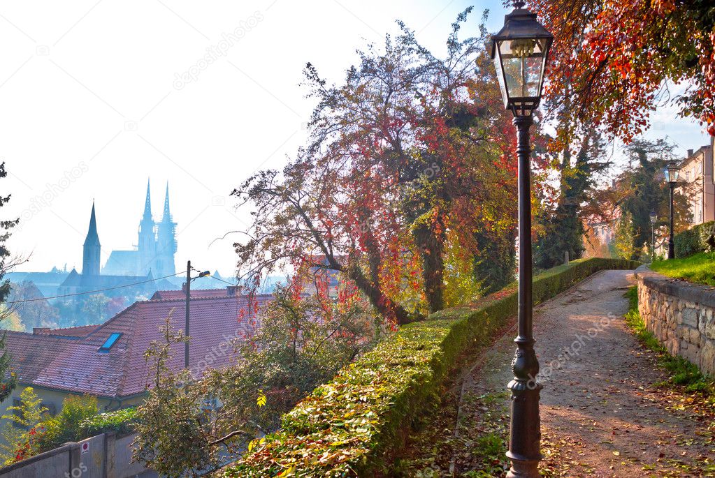 Zagreb upper town walkway and skyline view