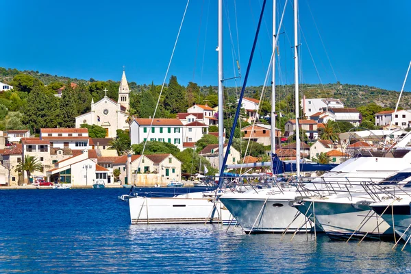 Rogoznica sailboats in harbor and waterfront architecture — Stock Photo, Image