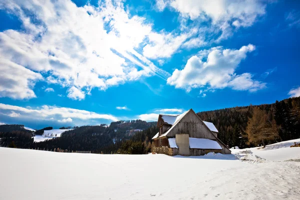 Dorp in de Alpen onder de diepe sneeuw — Stockfoto