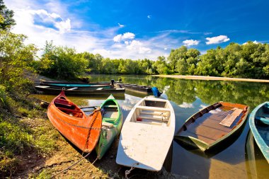 Drava ve Mura nehir ağzı üzerinde renkli tekneler 