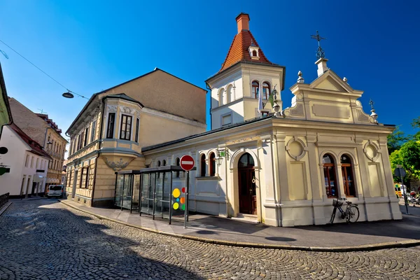 Ljubljana Arnavut kaldırımlı eski sokak ve mimari görünüm — Stok fotoğraf