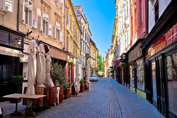 Velho Ljubljana calçada vista de rua — Fotografia de Stock