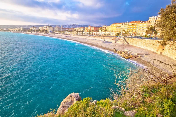 Stad Nice Promenade Des Anglais Uitzicht Het Water Het Strand — Stockfoto