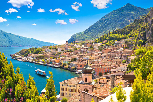 Town of Limone sul Garda on Garda lake view, Lombardy region of Italy