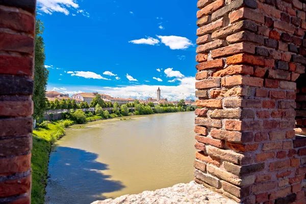 Vista Ponte Castelvecchio Rio Adige Verona Famoso Marco Destino Turístico — Fotografia de Stock