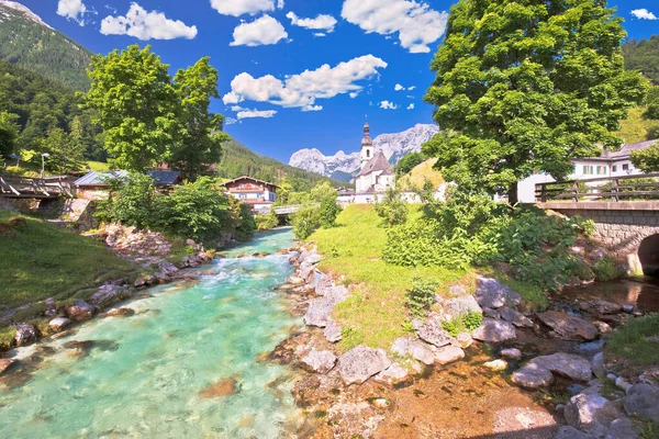 Sankt Sebastian Pilgrimsfärd Kyrka Med Alpin Turkos Flod Alpina Landskap — Stockfoto