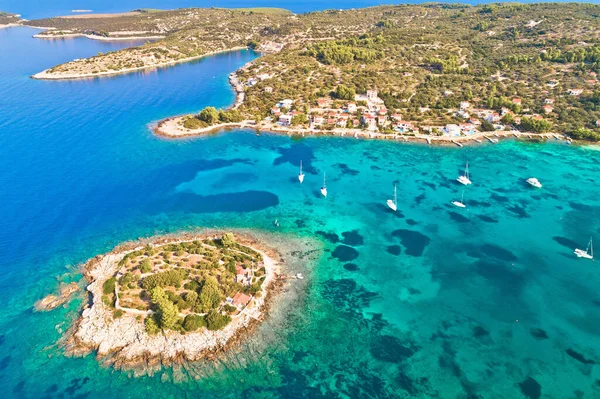 Korcula Sziget Légi Kilátás Gradina Öböl Vitorlás Öböl Sziget Korcula — Stock Fotó