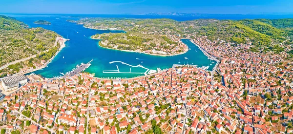 Baía Vela Luka Ilha Korcula Vista Panorâmica Aérea Arquipélago Sul — Fotografia de Stock