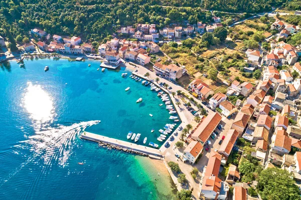 Idílico Pueblo Costero Racisce Isla Korcula Vista Aérea Región Sur —  Fotos de Stock