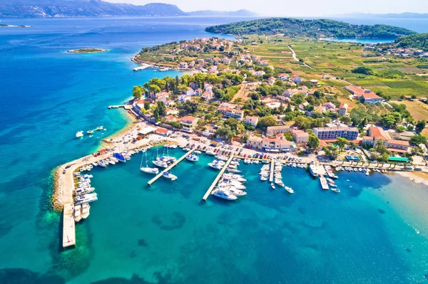 Lumbarda Ilha Korcula Vllage Costa Lumbarda Vista Aérea Sul Arquipélago — Fotografia de Stock