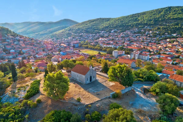 Blato Ilha Korcula Cidade Histórica Blato Igreja Vista Aérea Colina — Fotografia de Stock