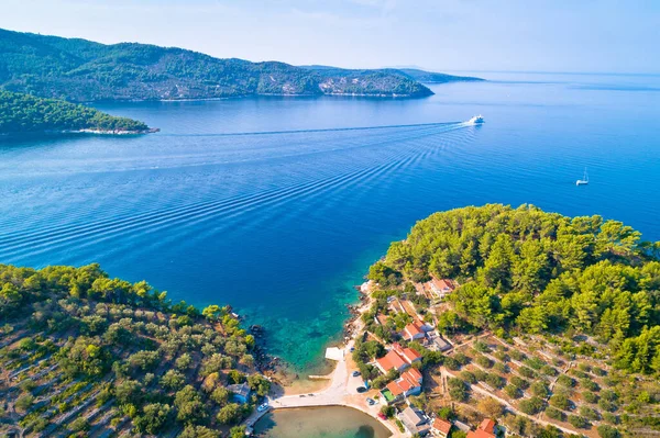 Isla Korcula Bahía Entrada Vela Luka Vista Aérea Archipiélago Del —  Fotos de Stock