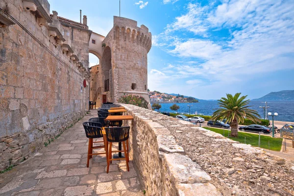 Historic Island Town Korcula Waterfront Stone Walls View Southern Dalmatia — Stock Photo, Image