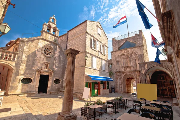 Korcula Portão Cidade Vista Quadrada Pedra Destino Turístico Histórico Arquipélago — Fotografia de Stock