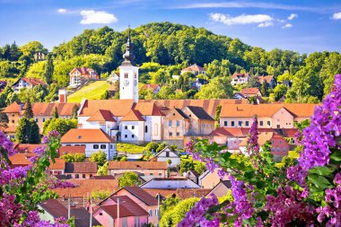 Kuzey Croati 'nin Zagorje bölgesindeki yeşil tepe manzaralı Varazdinske Toplice kasabası
