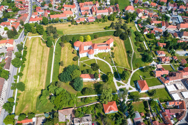 Historic town of Varazdin aerial view, baroque tourist destination in northern Croati
