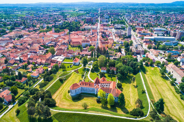 Historic town of Varazdin aerial view, baroque tourist destination in northern Croatia