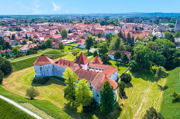 Historic town of Varazdin aerial view, baroque tourist destination in northern Croatia
