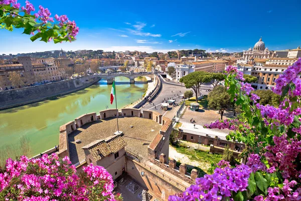 Wieczne Miasto Rzymu Panoramiczny Kolorowy Widok Tyber Rzeki Zabytków Rzymu — Zdjęcie stockowe
