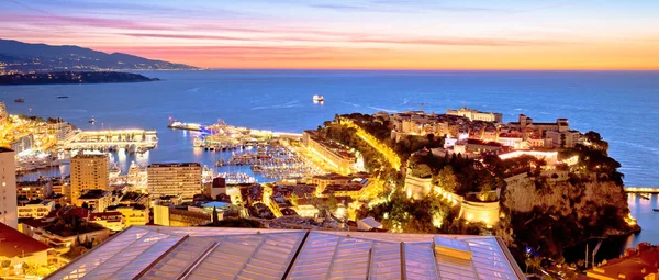 蒙特卡洛和摩纳哥城市景观五彩斑斓的夜景全景 摩纳哥公国 — 图库照片