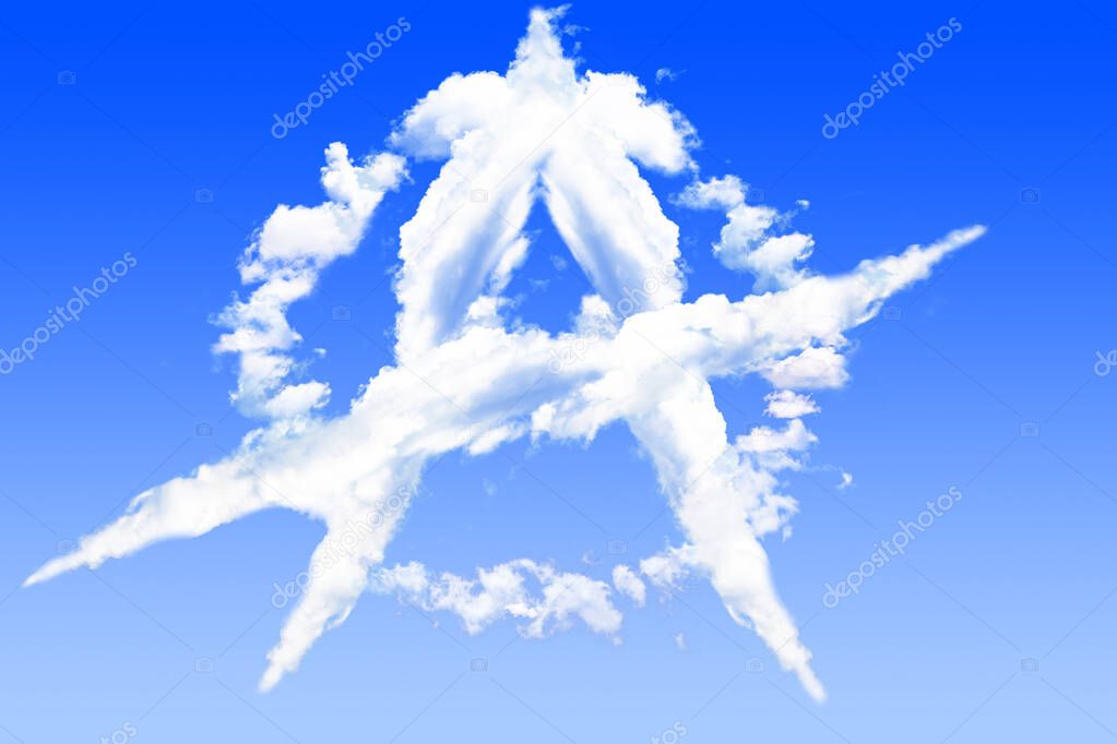 Anarchy sign isolated white cloud on blue sky view, clean background