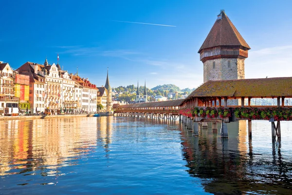 Luzern Ahşap Şapel Köprüsü Kule Manzarası Sviçre Nin Merkezindeki Şehir — Stok fotoğraf