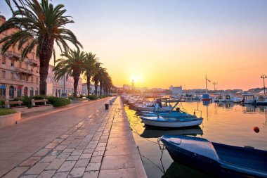 City of Split waterfront golden sunrise view, Dalmatia region of Croatia