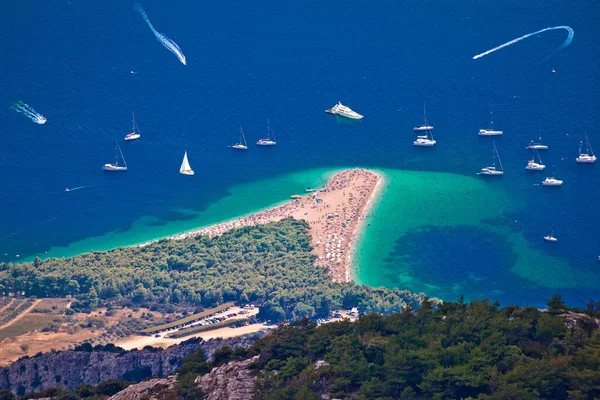 Berühmter Strand Von Zlatni Rat Bol Luftbild Insel Brac Dalmatien — Stockfoto