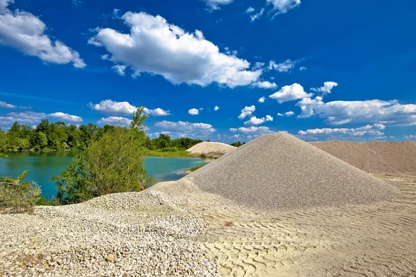 Drava river gravel excavation point view, river extraction in Podravina region of Croatia