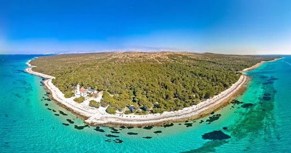 Insel Vir Archipel Leuchtturm Und Strand Antennenpanorama Dalmatien Region Kroatien — Stockfoto