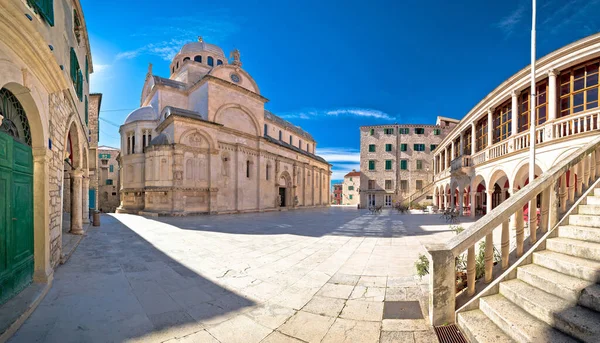 Ciudad Sibenik Catedral James Panorama Cuadrado Patrimonio Humanidad Por Unesco —  Fotos de Stock