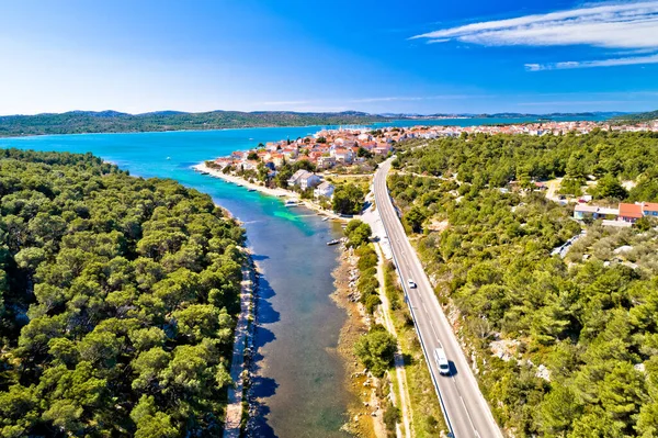 Adria Stadt Pirovac Und Adria Hauptverkehrsstraße Panorama Luftaufnahme Dalmatien Region — Stockfoto