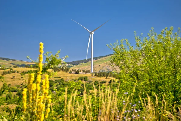 Turbíny Větrných Elektráren Pohoří Velebit Kras Větrná Oblast Chorvatska — Stock fotografie