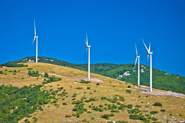 Větrné Elektrárny Turbíny Pohoří Velebit Kras Větrná Oblast Croati — Stock fotografie