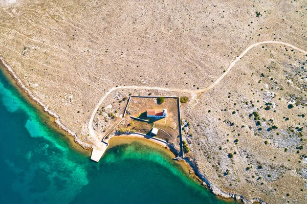 Steinwüste Insel Zecevo Kirche Und Wallfahrt Luftaufnahme Zadar Archipel Von — Stockfoto