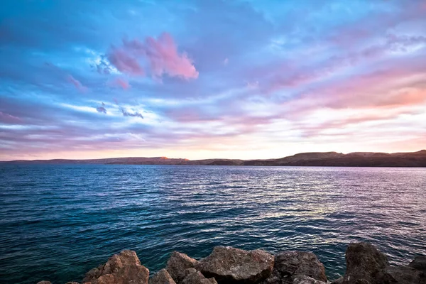 Mar Colorido Atardecer Vista Cielo Paisaje Del Mar Adriático Croacia —  Fotos de Stock