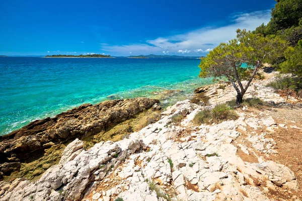 Idyllisk Turkos Stenig Strand Landskap Utsikt Zadar Rivieran Pakostane Dalmatien — Stockfoto