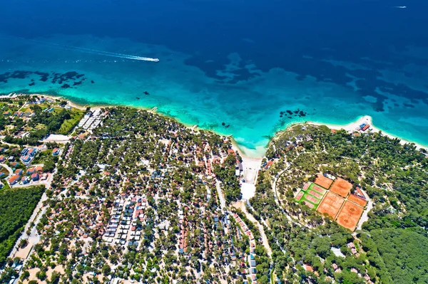 Biograd Moru Idyllisk Turkos Strand Och Utsikt Över Lägret Dalmatien — Stockfoto