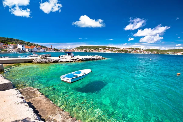 Coastal Town Tisno Turquoise Waterfront View Bridge Island Murter Dalmatia — Zdjęcie stockowe